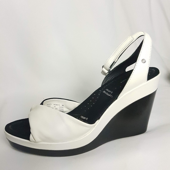 ROCKPORT Adiprene Leather Wedge Sling Back Sandals US8 White & Black - Picture 1 of 8